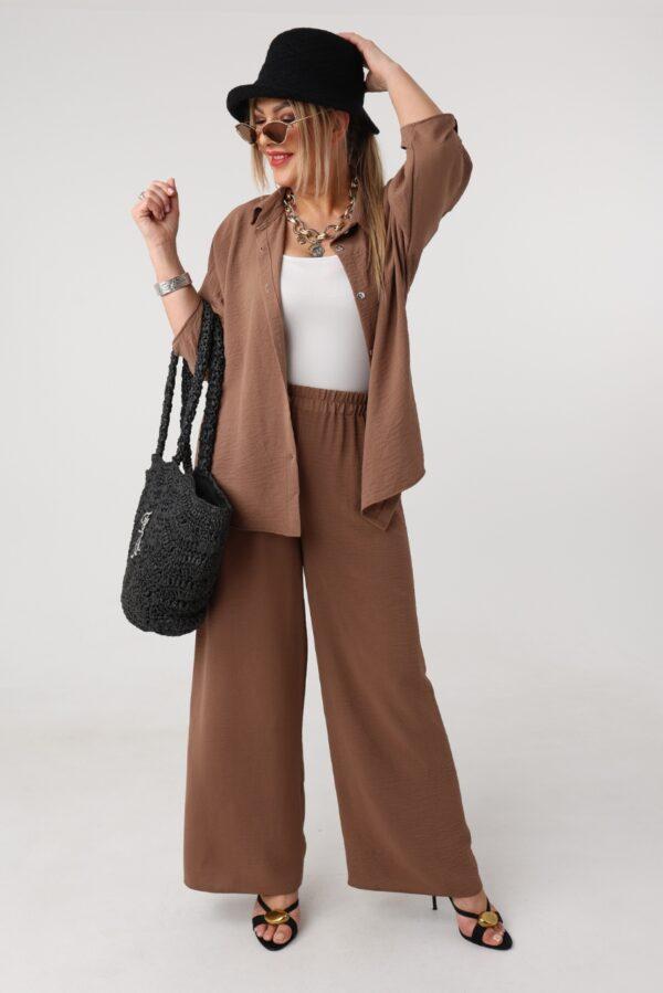 Elegancki komplet dwuczęściowy damski plus size brązowy 44-54