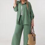 Elegancki komplet dwuczęściowy damski plus size zielony 44-54