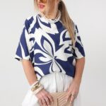 Bluzka dla puszystych luźny fason kwiaty