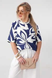 Bluzka dla puszystych luźny fason kwiaty