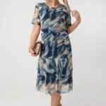 Elegancka siateczkowa sukienka plus size z falbankami, sukienka duży rozmiar XXL dla puszystych kobiet