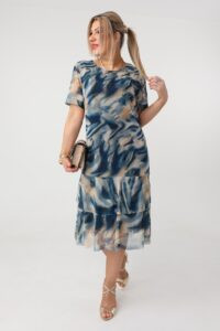 Elegancka siateczkowa sukienka plus size z falbankami, sukienka duży rozmiar XXL dla puszystych kobiet