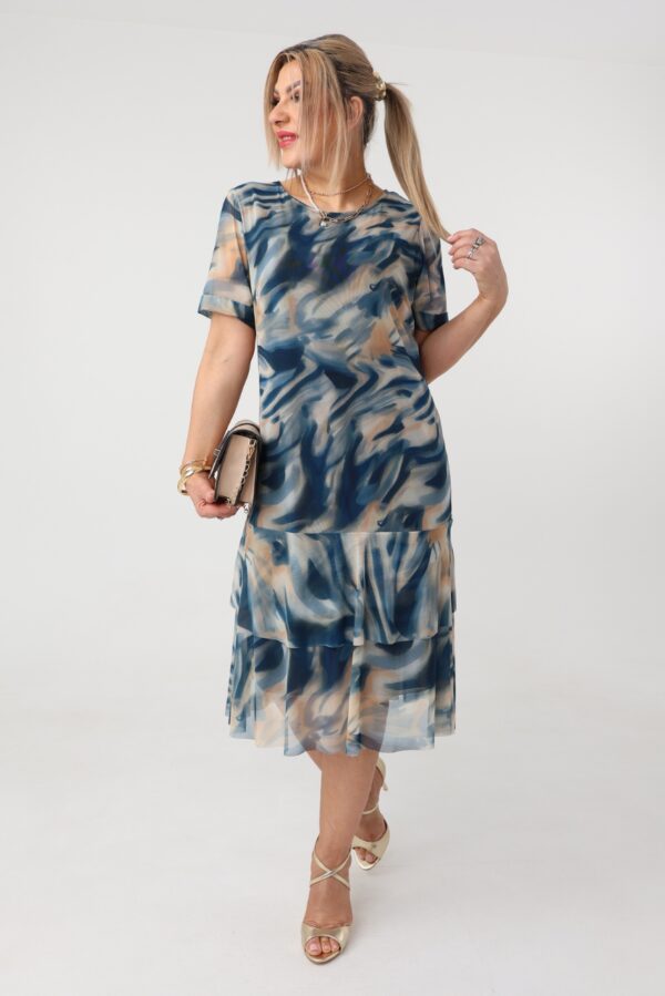 Elegancka siateczkowa sukienka plus size z falbankami, sukienka duży rozmiar XXL dla puszystych kobiet