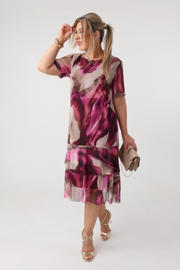 Elegancka siateczkowa sukienka plus size z falbankami, sukienka duży rozmiar XXL dla puszystych kobiet