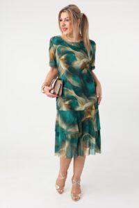 Elegancka siateczkowa sukienka plus size z falbankami, sukienka duży rozmiar XXL dla puszystych kobiet