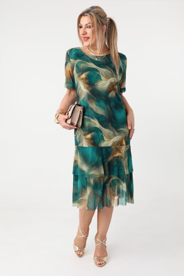 Elegancka siateczkowa sukienka plus size z falbankami, sukienka duży rozmiar XXL dla puszystych kobiet