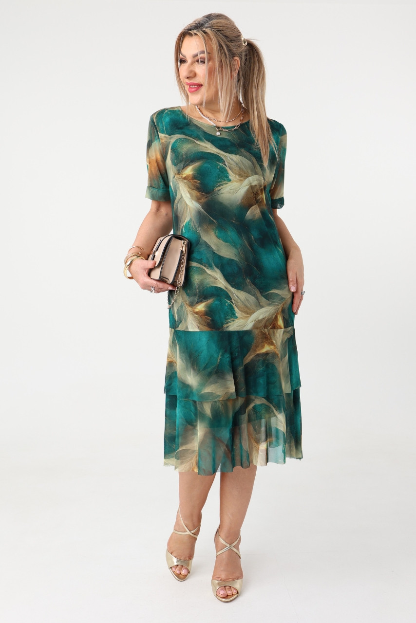 Elegancka siateczkowa sukienka plus size z falbankami, sukienka duży rozmiar XXL dla puszystych kobiet