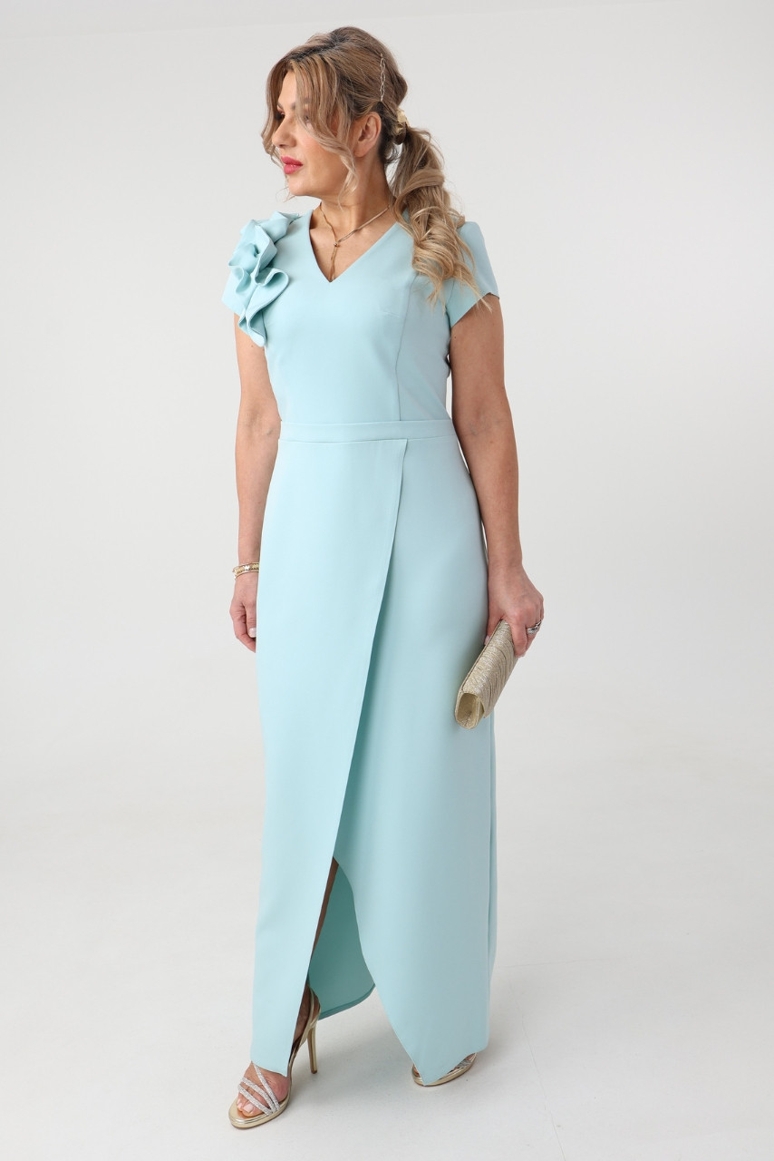 Sukienka maxi plus size z falbaną miętowa 42-52 - obrazek 3