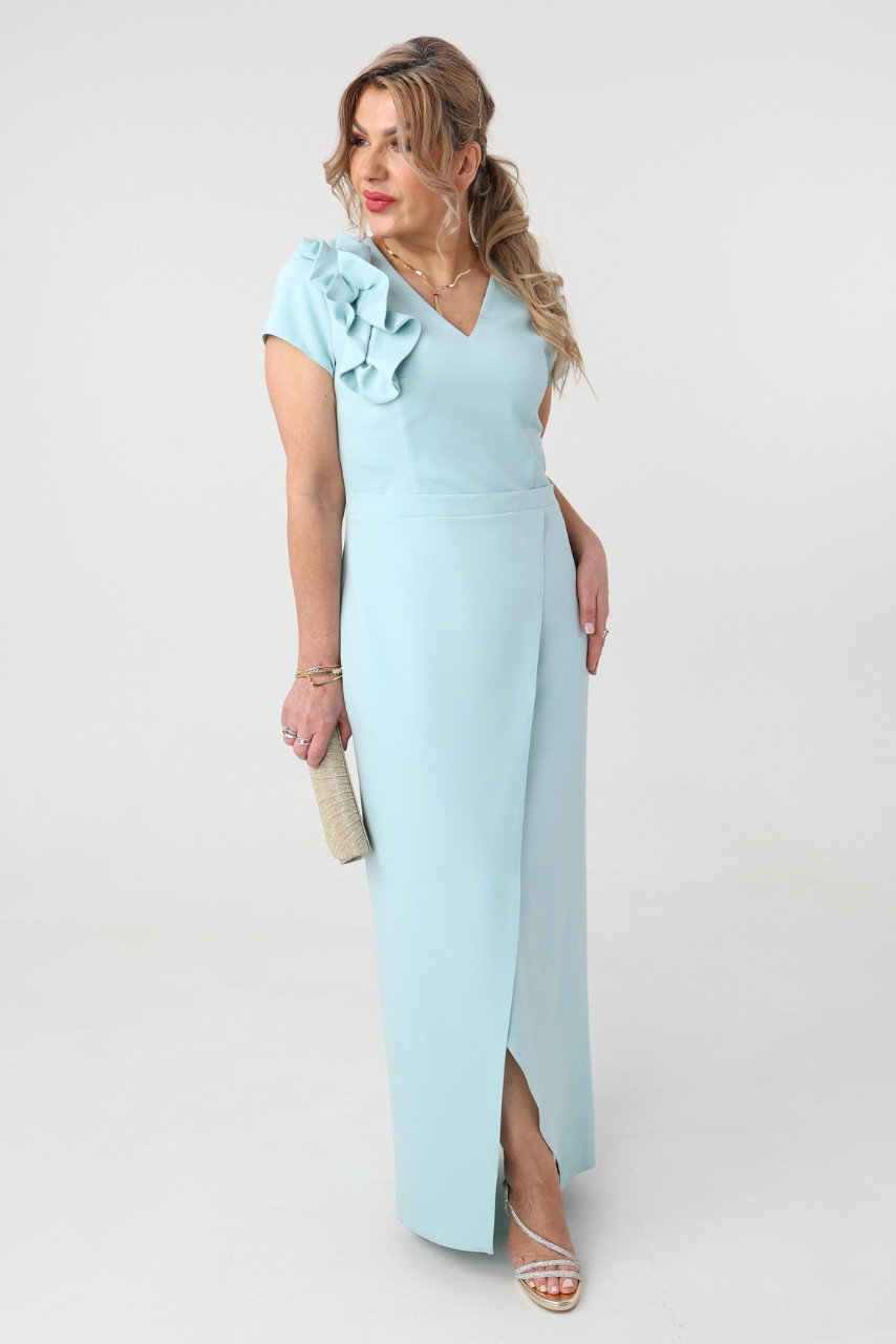 Sukienka maxi plus size z falbaną miętowa 42-52 - obrazek 2