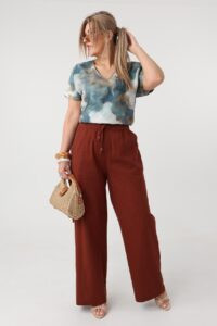 Spodnie materiałowe damskie plus size szerokie