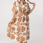 Brązowo-kremowa sukienka plus size letnia w modne wzory 46-52