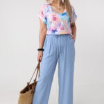 Cienkie spodnie damskie plus size na lato niebieskie 44-52