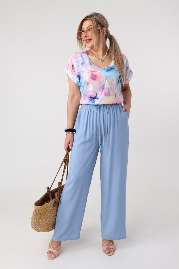 Cienkie spodnie damskie plus size na lato niebieskie 44-52