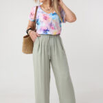 Cienkie spodnie damskie plus size na lato zielone 44-52