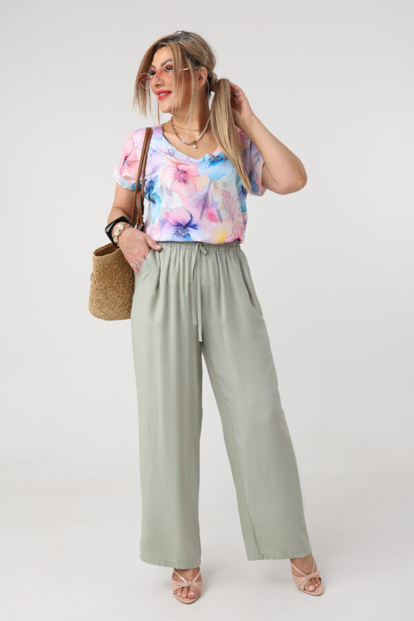 Cienkie spodnie damskie plus size na lato zielone 44-52