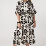 Czarno-kremowa sukienka plus size letnia w modne wzory 46-52