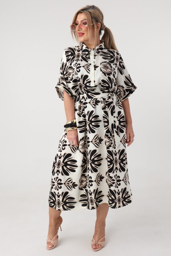 Czarno-kremowa sukienka plus size letnia w modne wzory 46-52