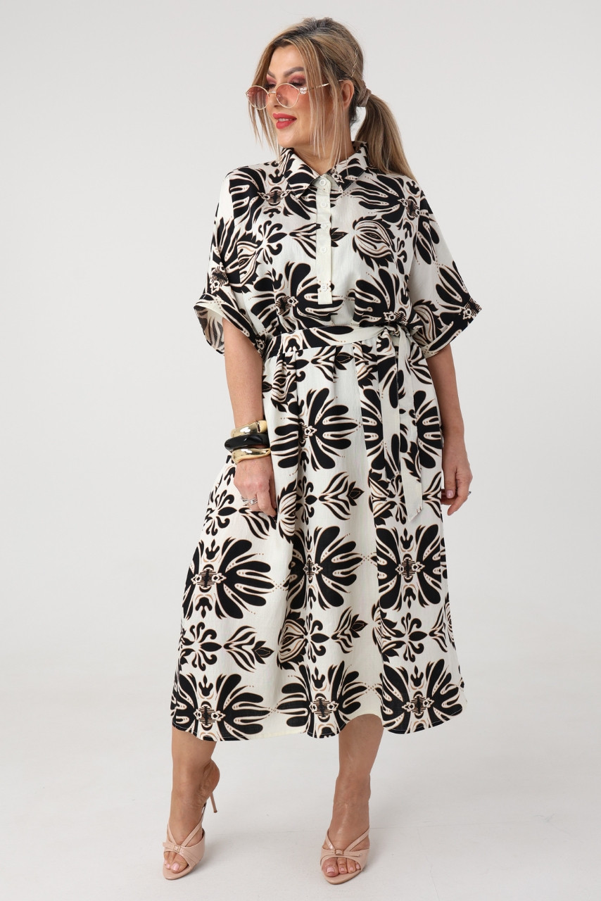 Czarno-kremowa sukienka plus size letnia w modne wzory 46-52