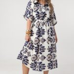Granatowo-kremowa sukienka plus size letnia w modne wzory 46-52