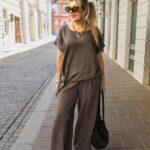 Komplet dwuczęściowy damski na lato plus size brązowy 44-52