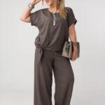 Komplet dwuczęściowy damski na lato plus size brązowy 44-52