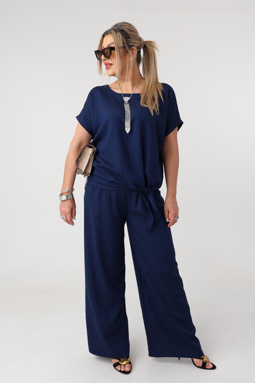 Komplet dwuczęściowy damski na lato plus size granatowy 44-52