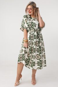 Zielono-kremowa sukienka plus size letnia w modne wzory 46-52