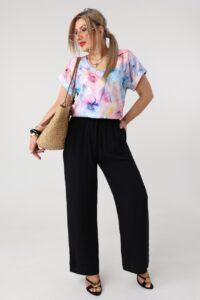 Cienkie spodnie damskie plus size na lato czarne 44-52