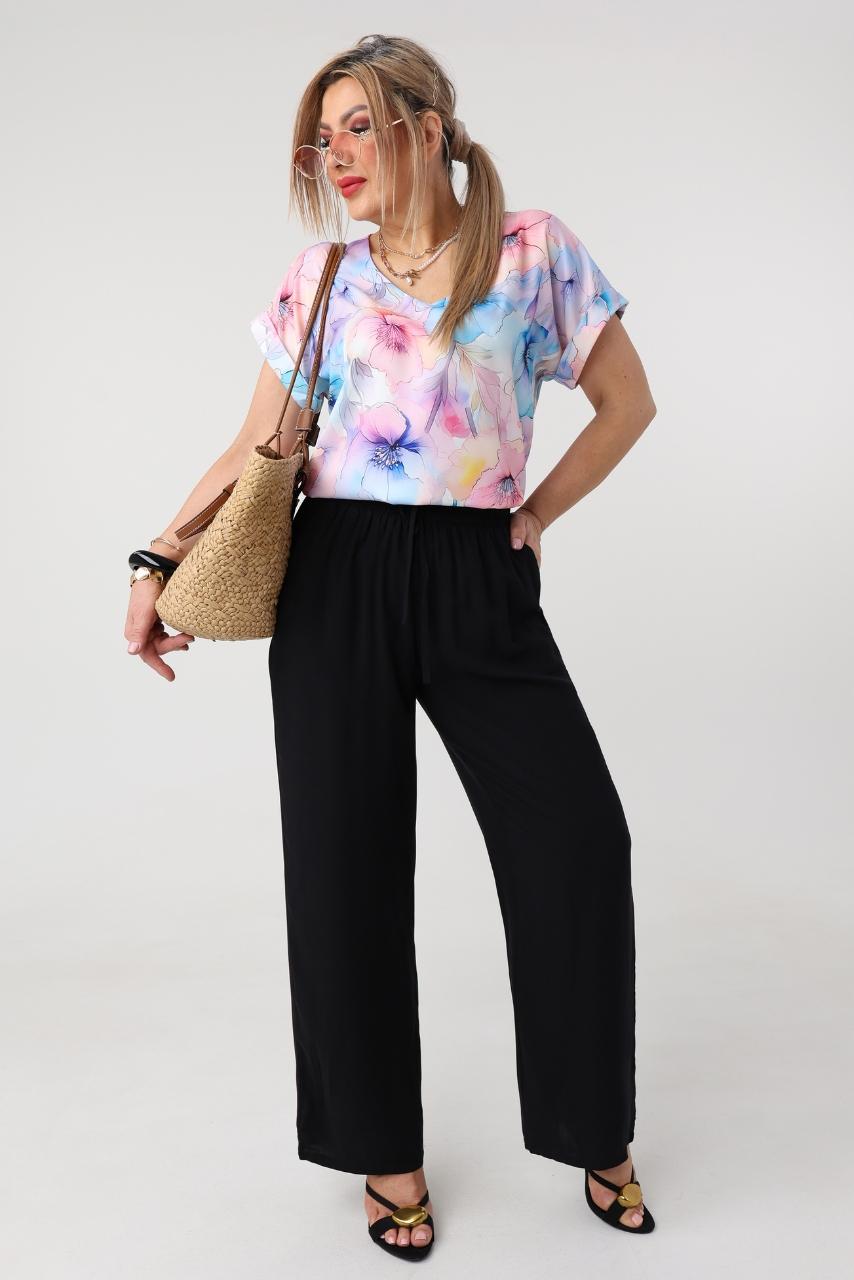 Cienkie spodnie damskie plus size na lato czarne 44-52