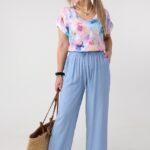 Cienkie spodnie damskie plus size na lato niebieskie 44-52