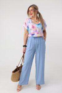 Cienkie spodnie damskie plus size na lato niebieskie 44-52