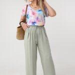Cienkie spodnie damskie plus size na lato zielone 44-52
