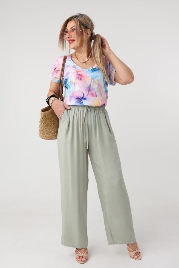 Cienkie spodnie damskie plus size na lato zielone 44-52
