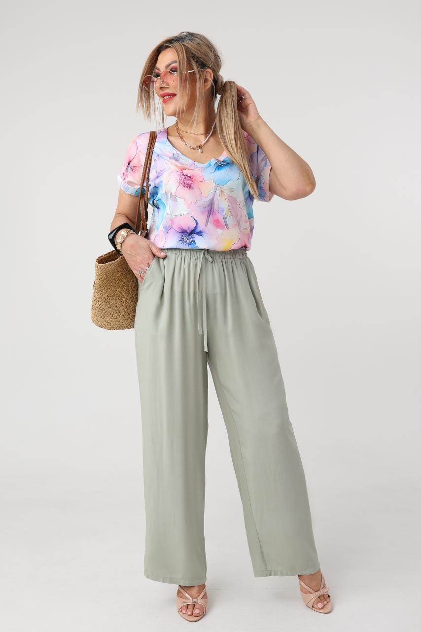 Cienkie spodnie damskie plus size na lato zielone 44-52