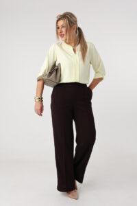 Eleganckie spodnie materiałowe plus size w kant ciemny brąz 44-54