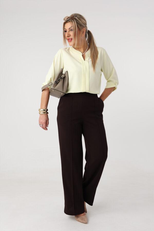 Eleganckie spodnie materiałowe plus size w kant ciemny brąz 44-54