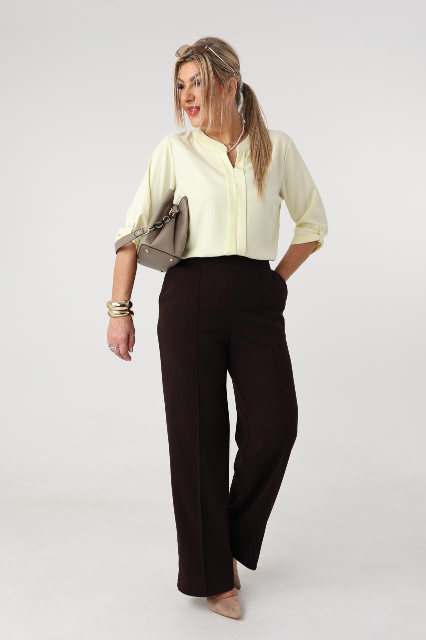 Eleganckie spodnie materiałowe plus size w kant ciemny brąz 44-54