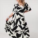 Luźna sukienka na lato plus size maxi czarno-biała 48-54