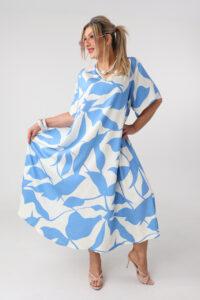Luźna sukienka na lato plus size maxi niebiesko-biała 48-54