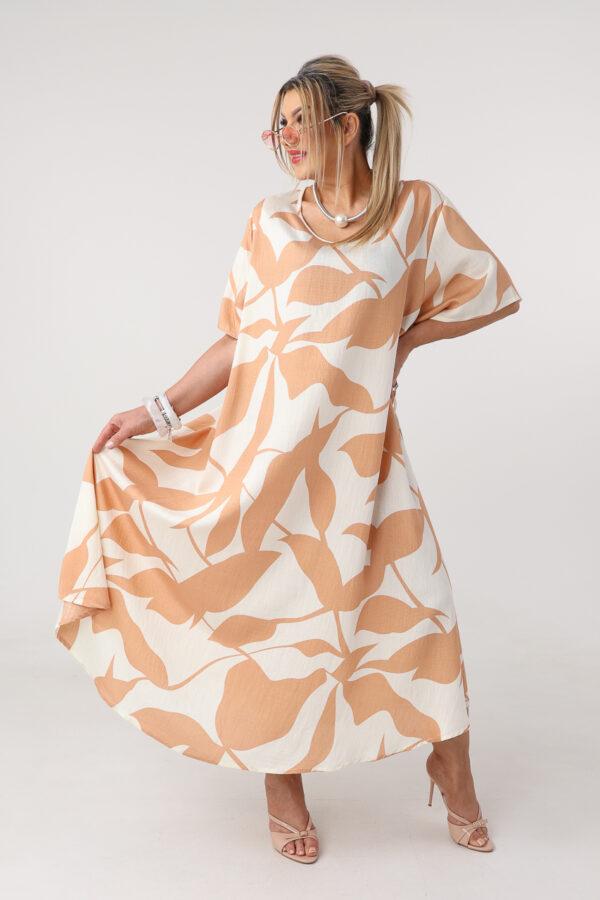 Luźna sukienka na lato plus size maxi pomarańczowo-biała 48-54