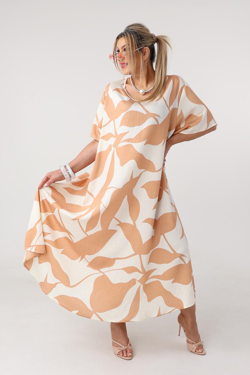 Luźna sukienka na lato plus size maxi pomarańczowo-biała 48-54