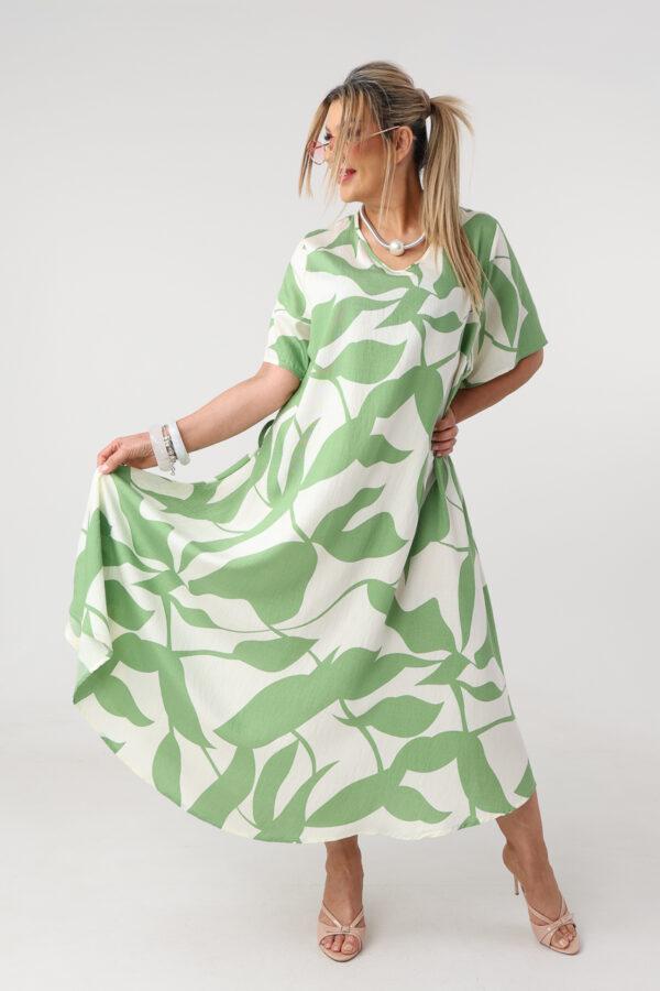 Luźna sukienka na lato plus size maxi zielono-biała 48-54