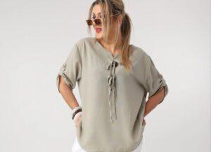 Luźna bluzka letnia plus size a’la lniana