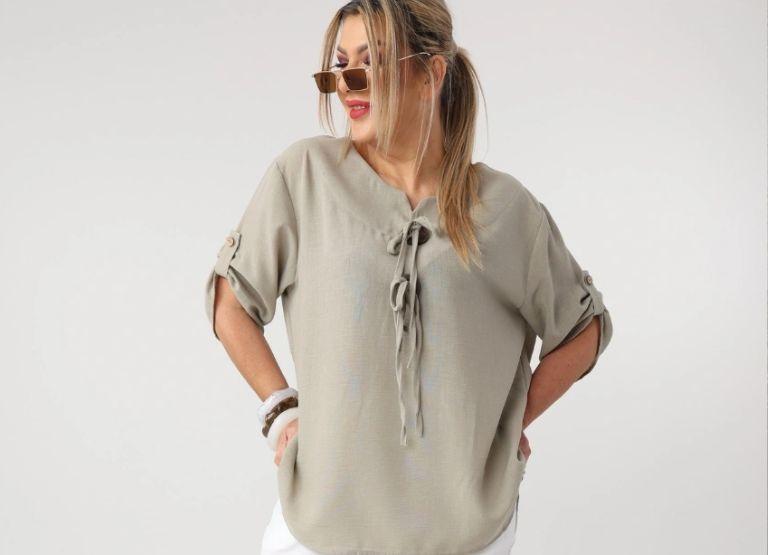 Luźna bluzka letnia plus size a’la lniana