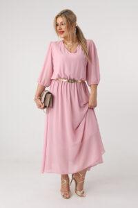 Sukienka szyfonowa plus size pudrowy róż 44-52
