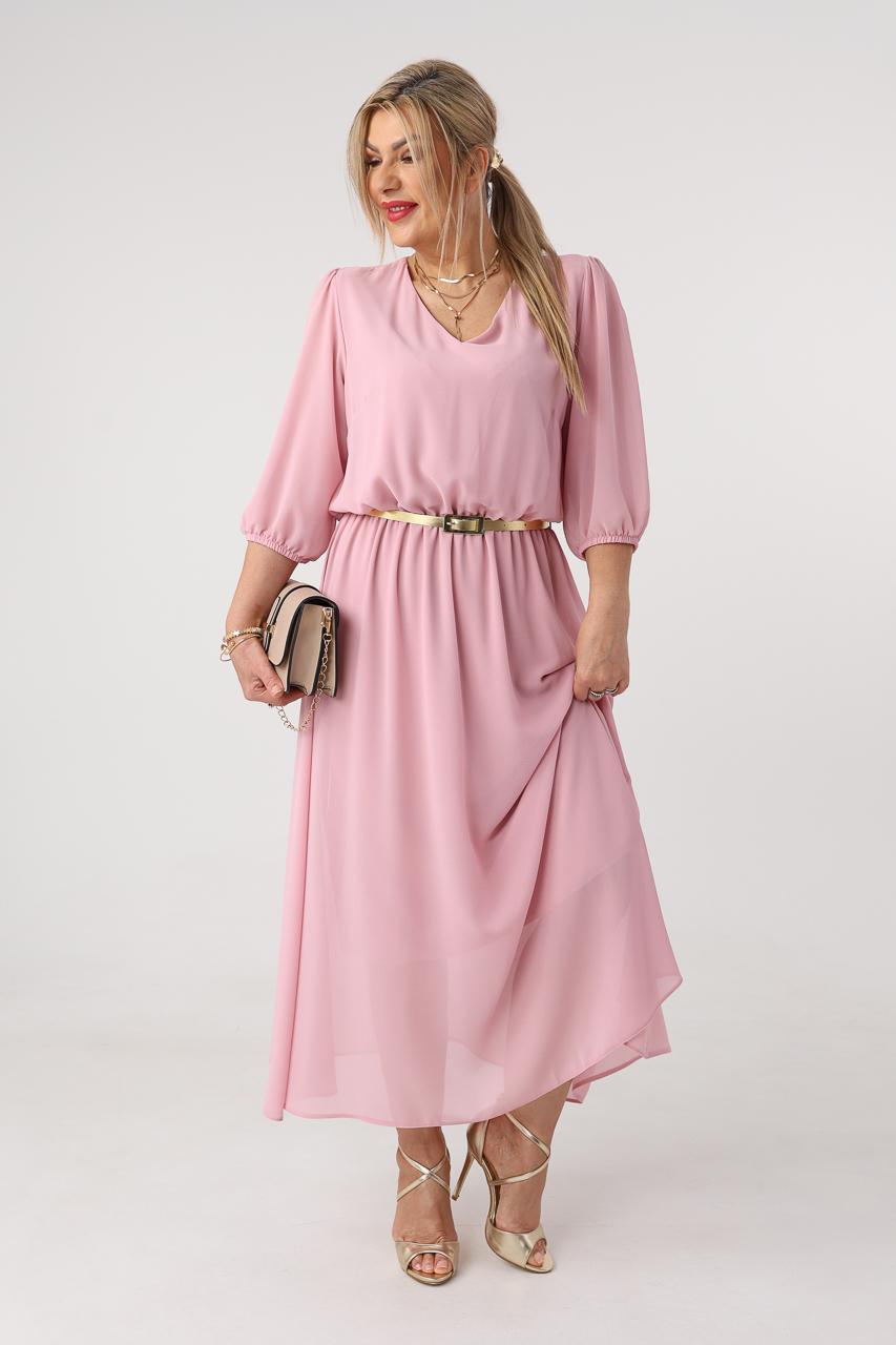 Sukienka szyfonowa plus size pudrowy róż 44-52