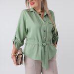 Bluzka koszulowa plus size wiązana w talii oliwkowa 42-50 - galeria - Femimoda