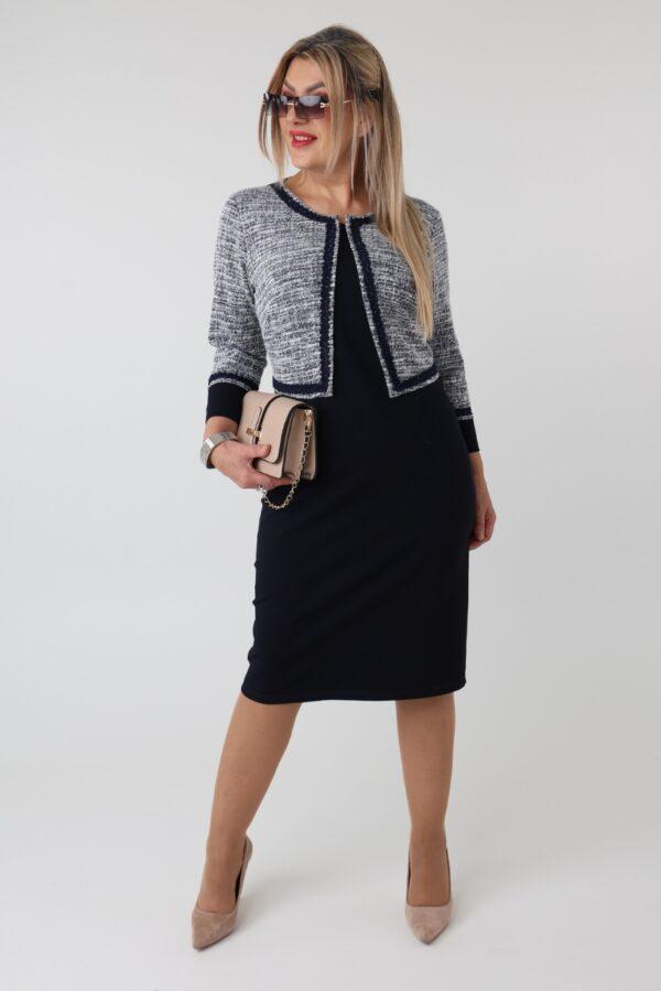 Elegancka sukienka ołówkowa plus size efekt żakietu granatowa 44-56 8841 - zdjęcie główne - Femimoda