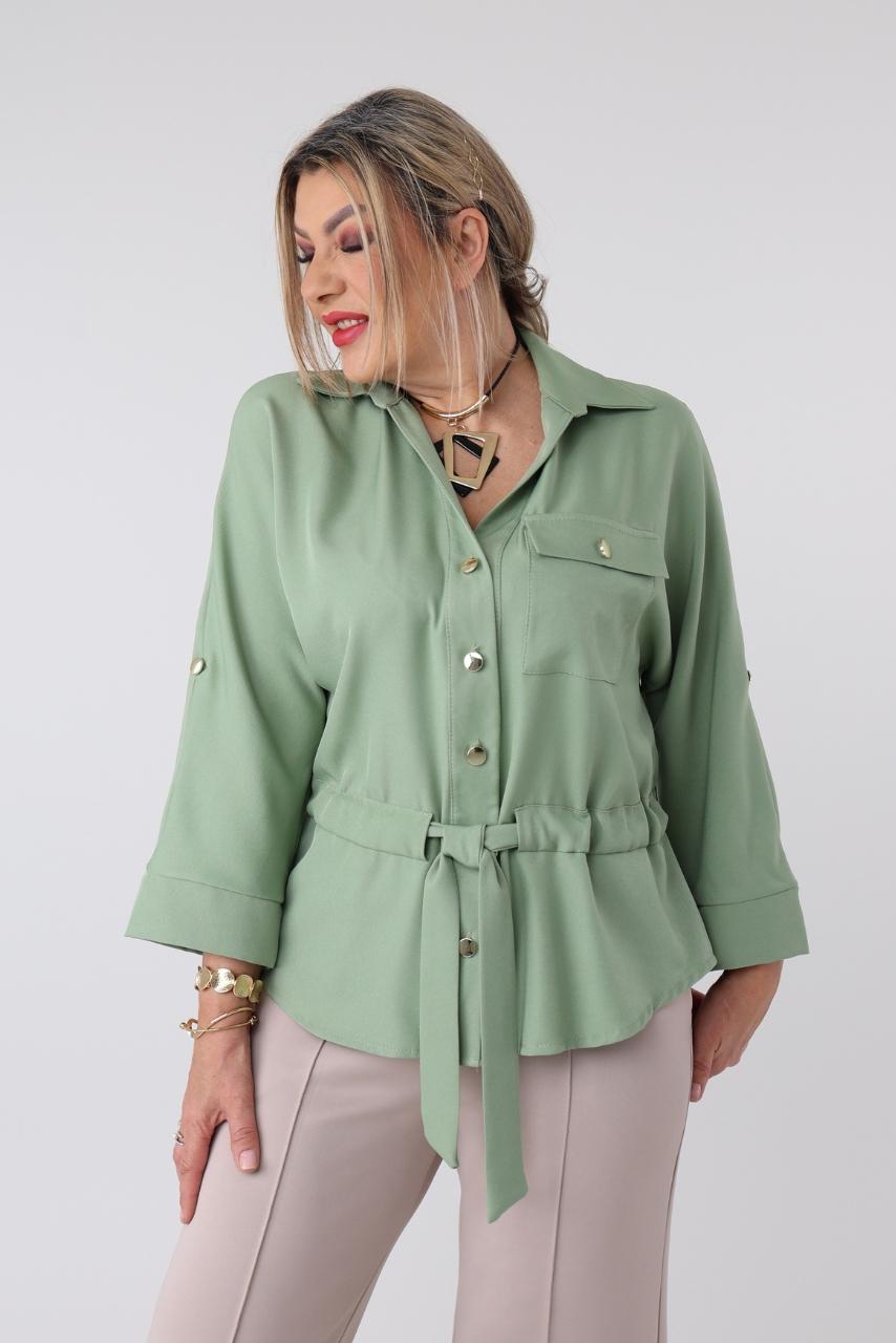 Bluzka koszulowa plus size wiązana w talii