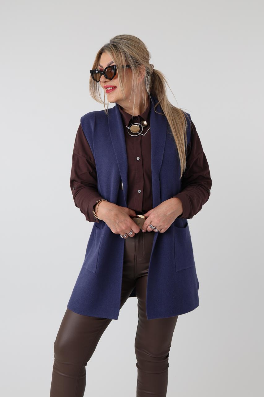 Dzianinowa kamizelka damska PLUS SIZE granatowa 42-46